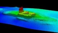 Sonar отображает затонувшее судно после кораблекрушения в городе Честер Sonar отображает затонувшее судно после кораблекрушения в городе Честер